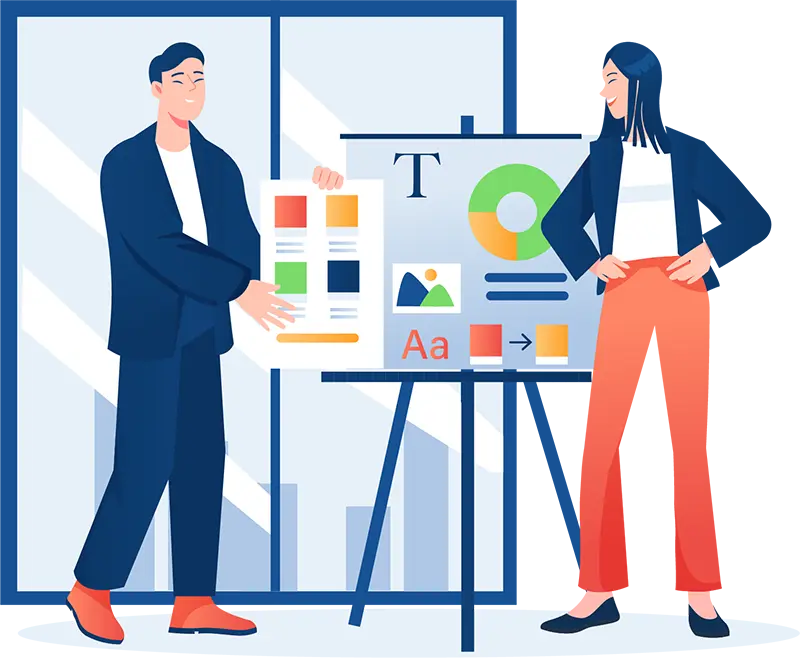 Zespół omawiający strategię projektowania strony internetowej z elementami wizualnymi.
